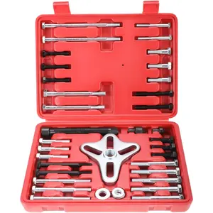 46Pcs Harmonic Balancer Puller Kit Flywheel Remover Crankshaft Pulley Removal Steering Wheel Pulling Set (Red)
