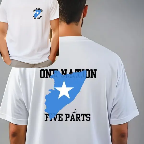 One Nation Five Parts Somalia T-Shirt – Patriotic African Map Tee for Diaspora Pride, Somali Unity, Cultural Identity, and Heritage Expression Black Classic streetwear Cotton Graphic Menswear Top Sport Sweatshirt