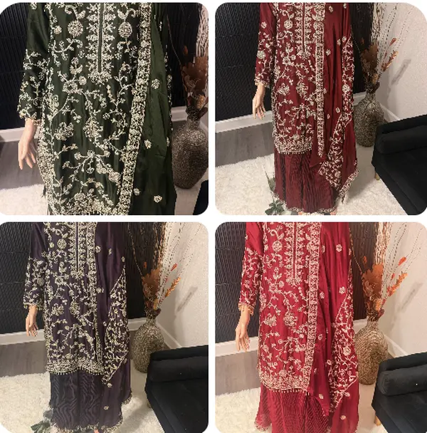 Luxury Embroidered 3-Piece Silk Fabric Set with Dupatta | Elegant Festive & Wedding Wear Embroidery