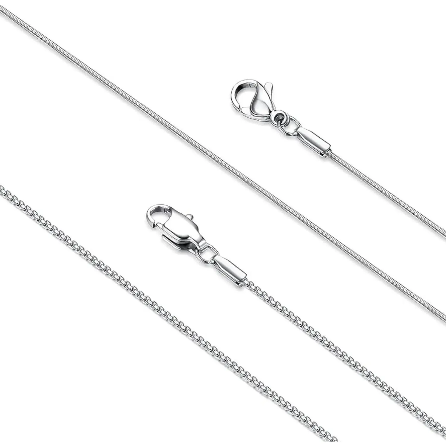 Jstyle 2 count Stainless Steel 1mm Round Snake Chain Box Chain Necklace Super Thin & Strong,16-30 Inch Daily