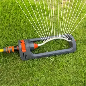Automatic Oscillating Sprinkler 19 Hole Rotating Nozzle Adjustable Spray Head Ergonomic Handle Sturdy Construction Efficient Watering Durable for Flower Beds Lawns Dynamic Irrigation System Modern Gardening