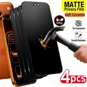 4-Pack Matte Privacy Ceramic Film, Soft Material for iPhone Models, Anti-Fingerprint, Scratch-Resistant, Easy to Apply Phone Screen Protector
