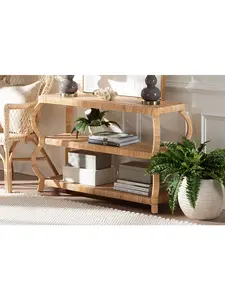 Bali & Pari 193271453030 Dalida Bohemian Rattan 3 Tier Console Table, Natural