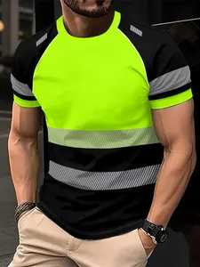 Men's Summer Casual Striped Print Short Fitted T-Shirt, Comfortable, Breathable, Durable, Crew Neck T-Shirt, Streetwear, Simple and Versatile Men's Top