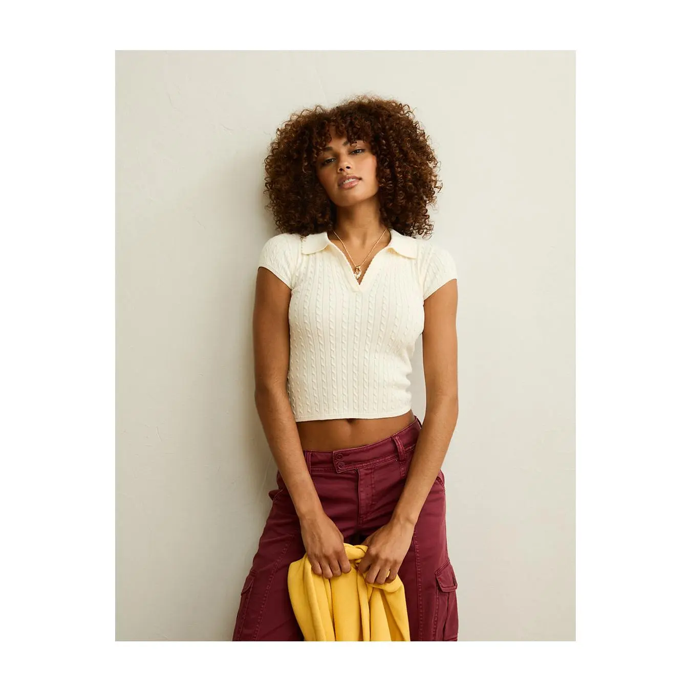 AE V-Neck Cable Knit Sweater Polo