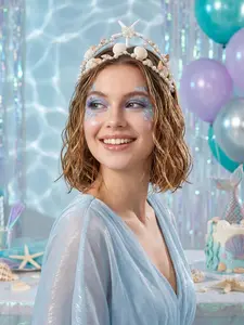 Mermaid Princess Natural Shell Crown, Starfish Imitation Pearl Handmade Hairband, Beach Vacation Wedding Photo Accessory