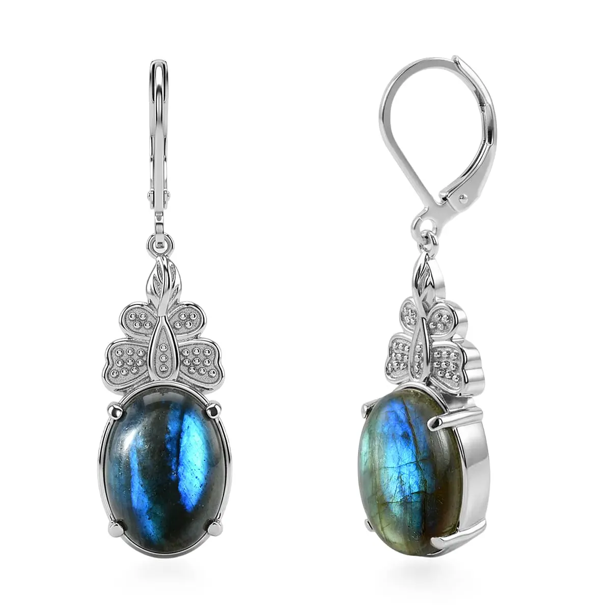 EverTrue Malagasy Labradorite Lever Back Earrings in Stainless Steel 14.00 ctw