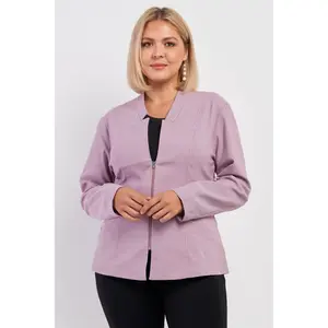 Plus Checkered Houndstooth Pattern Front Zipper Closure Jacket
