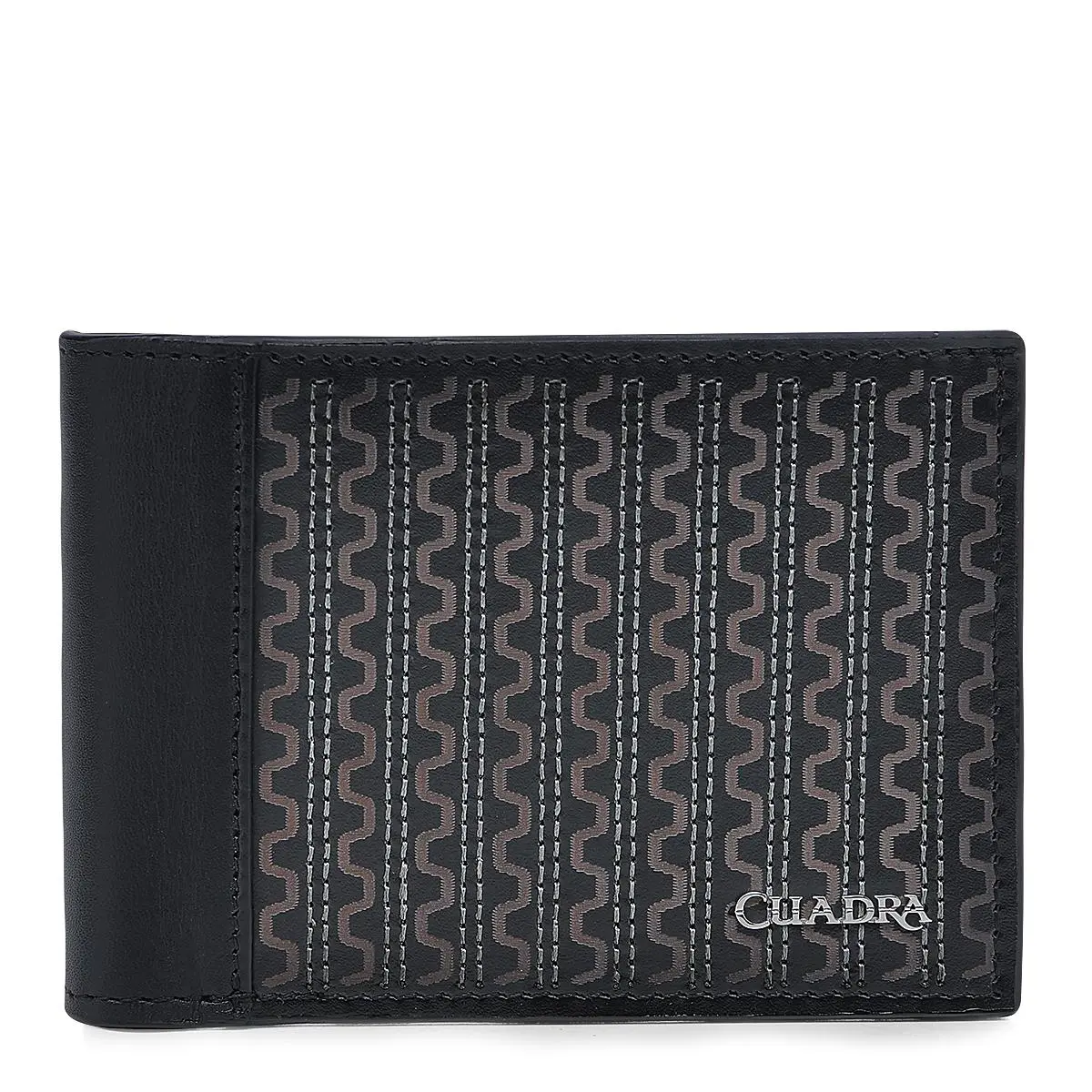 CUADRA Men's Black & Grey Leather Bifold Wallet