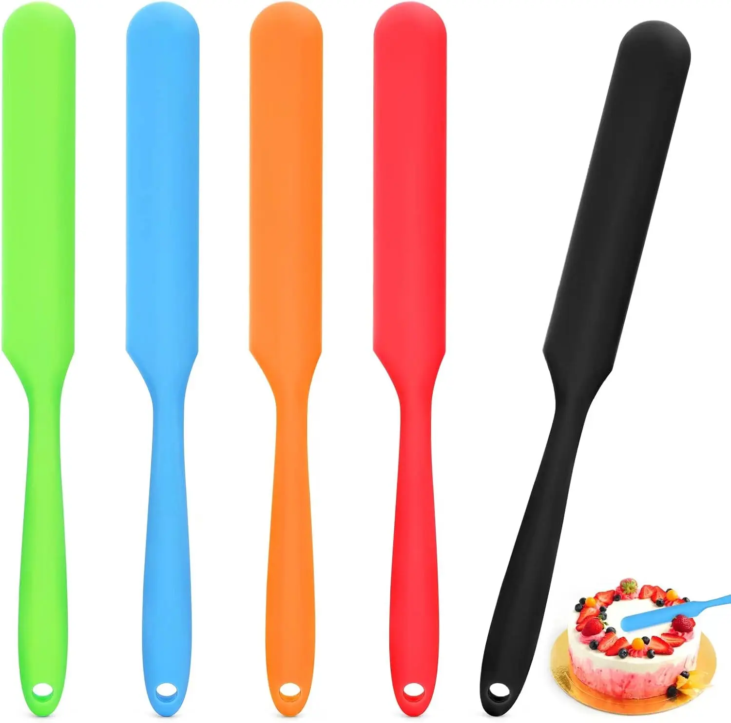 5-Piece Silicone Jar Spatula Kit - Long Handle Bakeware, Flexible Durable Baking Accessories for Sourdough, Cake Cream, Home Bakers, Kitchen Utensils Supplies