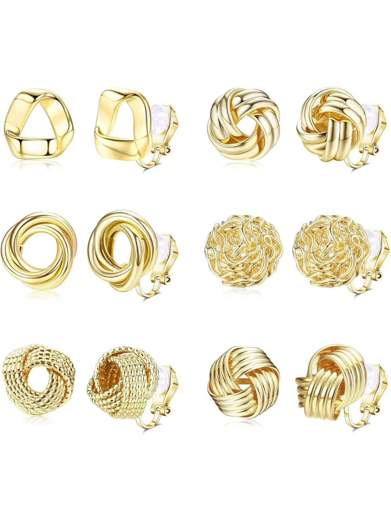 6 Pairs Clip on Earrings, Earring Stacking Set, Cubic Zirconia Pearl Knot Twist Design, Non-Piercing Ear Jewelry for Women, Elegant Daily Wear Accessories, Double Up Earrings, Ear Clips, Non Pierced Earrings