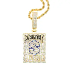 Hip Hop Full Diamond Dollar Necklace with Diamond Square Pendant Hiphop Cuban Chain Versatile Pendant
