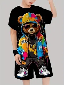 Boys' 2-Piece Casual Hoodie & Shorts Set, 3D Printed Anime Character Role Play, Loose-Fitting Summer Wear