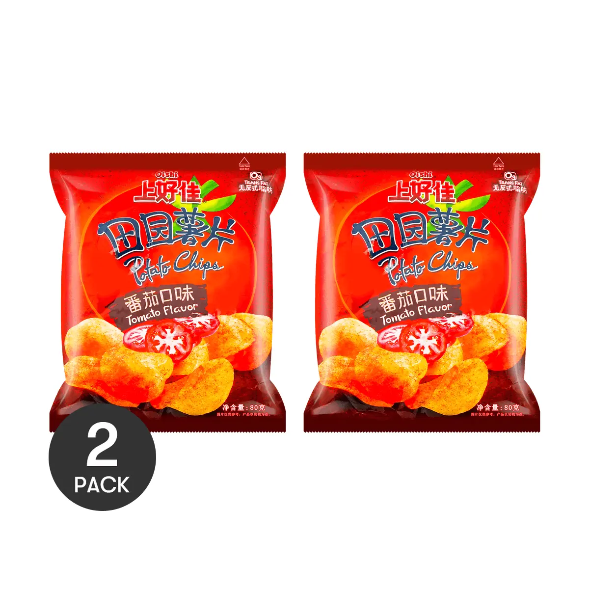 2 Pack OISHI Tomato Flavor Potato Chips 80g Each - Crispy Snack for Parties & Everyday