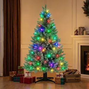 MIMIRGB 1.8-Meter Rotating Christmas Tree with Sparkling LED Decorations for Outdoor & Indoor Holiday Parties Automatic Rotating Base Non-Flammable PVC Material