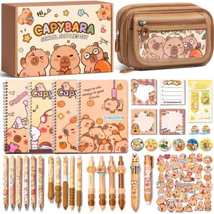 Fimibuke School Supplies 36PCS Cute Capybara Stationery Set with Pencil Case Gel Pens Pencil Stickers Pins Notebooks Sticky Notes Kawaii Birthday Gifts for Kindergarten Elementary