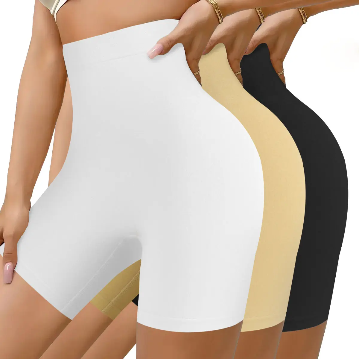 3-Piece Women's High Waisted Fitness Yoga Boxer Shorts Briefs, Skin-Friendly Soft High Stretch Tummy Shaping No Show Summer Active Panties Underwear, Daily Wear, S-XXL