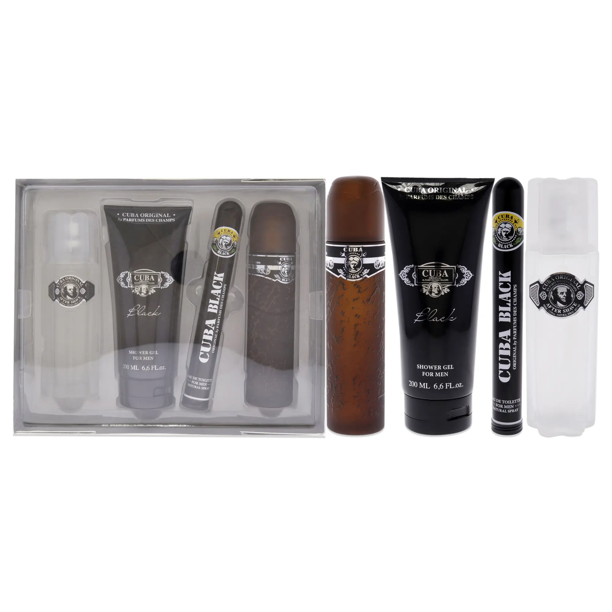 Cuba Black by Cuba for Men - 4 Pc Gift Set 3.4oz EDT Spray, 1.7oz EDT Spray, 3.3oz After Shave, 6.7oz