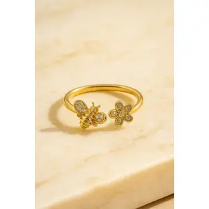 Gold Bee Ring Adjustable Open Ring
