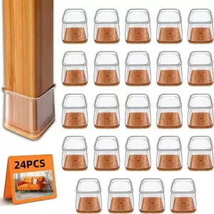 24-Piece Chair Leg Protector Set, Furniture Hardware Universal Rubber Pads for Hardwood & Tile Floors, Fits All Chair Shapes, Square Covers Included