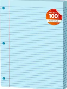 Blue Loose Leaf Paper 100 Sheets Colored Filler Paper 8 * 10.5 College Ruled 3-Hole Punched Paper for 3-Ring Binders Notebook Lined 8" x 10.5"