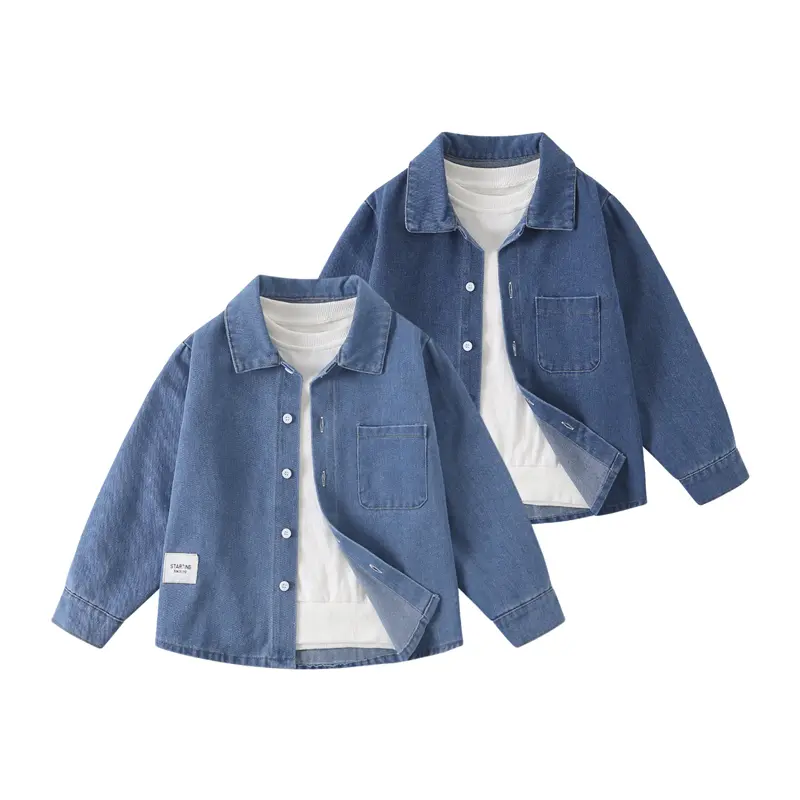 2-piece boy autumn and winter new lapel fashion denim jacket Joker cool boy holiday children's casual cute denim jacket