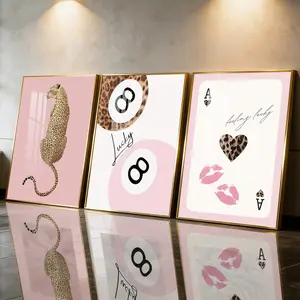 3Pcs Aluminum Alloy Framed Painting, Leopard And Lucky Card Art Picture, Home Decoration For Living Room, Bedroom, Office, Restaurant, Hallway Wall Decor, Odorless Print Artwork, Luxury Perfect Gift For Friends And Family