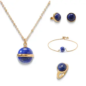 Natural Lapis Lazuli Stone Beaded Jewelry Set - Blue Lapis Gemstone Stretch Healing Bracelet, Necklace, Earrings & Boho Style for Daily Use