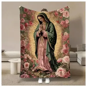 Our Lady of Guadalupe Guadalupe Virgin Religion Christian Flannel Blanket  Soft Funny Throw Blanket Cozy Lightweight Plush Portable Cover Blanket For Sofa,Warm Gift For Birthday,Christmas,Multiple Blankets