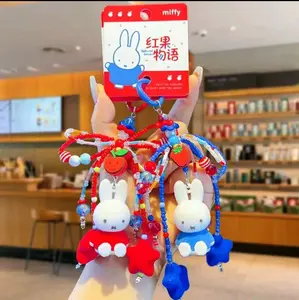 Kawaii Miffyis Rabbit Star Beaded Keychain | Cute Cartoon Red Fruit Story Bow Embroidered Charm Best Friend's Festival Gift