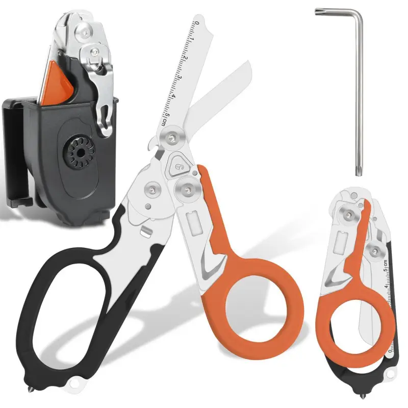 6-in-1 Stainless Steel Multifunctional Tactical Scissors with Sheath & Screwdriver, ABS Durable Materials Safety Features Portable Hand Tool for Outdoor Camping, Hiking Survival Supplies