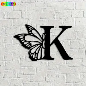 1pc Butterfly & Letter K Metal Wall Art, Graceful Butterfly & Letter K Statue Mural, Ideal Gift for New Year, Easter, Nature & Monogram Enthusiasts, Weather-Resistant Metal Wall Decor Wall Sculptures,  Charming Decor
