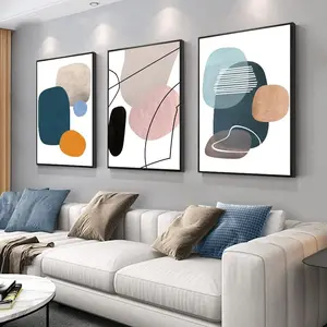 Wall Art 3 Pieces Of Framed Decorative Paintings Abstract Simple Orange White Blue And Other Color Blocks Wall Art Canvas Prints Home Decoration Gifts