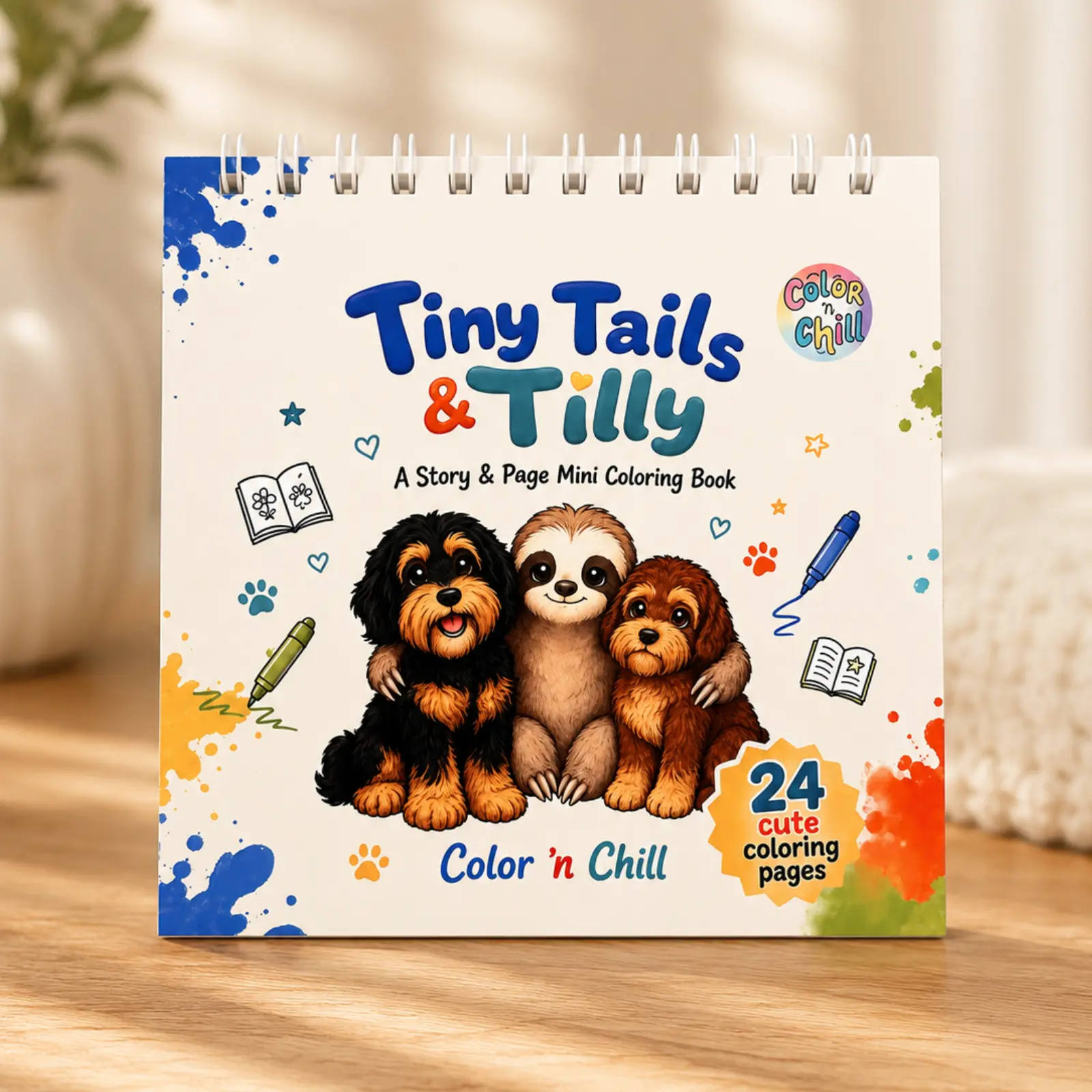 Tiny Tails & Tilly Mini Coloring Book | 24 Cute Pages | Top-Bound Premium Paper
