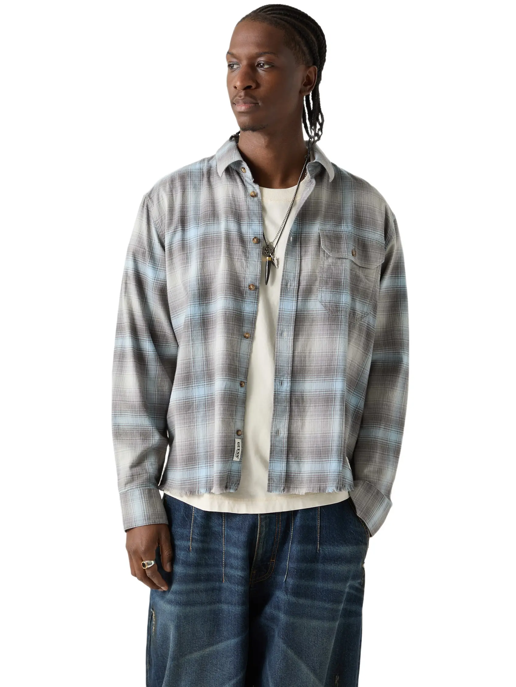 GUESS Jeans Male GUESS Originals Eco Plaid Boxy Pocket Shirt