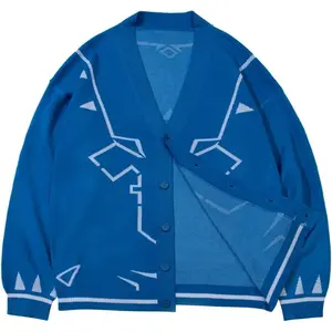 Men‘s Link Cardigan Cosplay Costume Blue Knit Sweater Halloween Jacket
