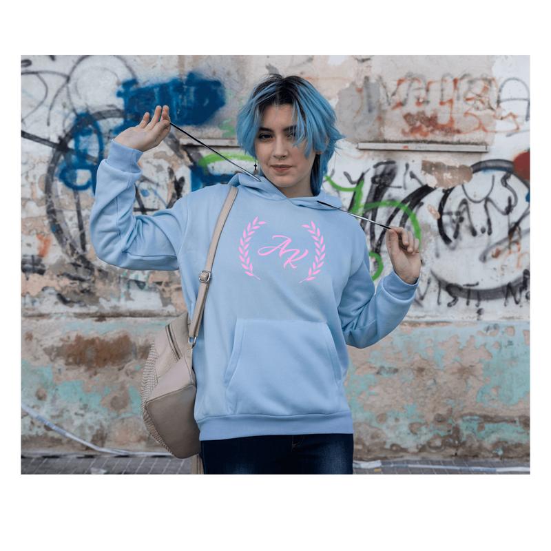 AK Women's Pink Leaf Light Blue Hoodie Casual Breathable