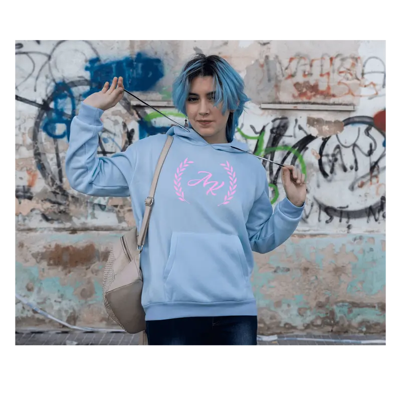 AK Women's Pink Leaf Light Blue Hoodie Casual Breathable