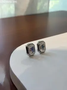 Rectangle Emerald Cut Cubic Zirconia Stud Earrings,  Bezel Set Big CZ Square Studs