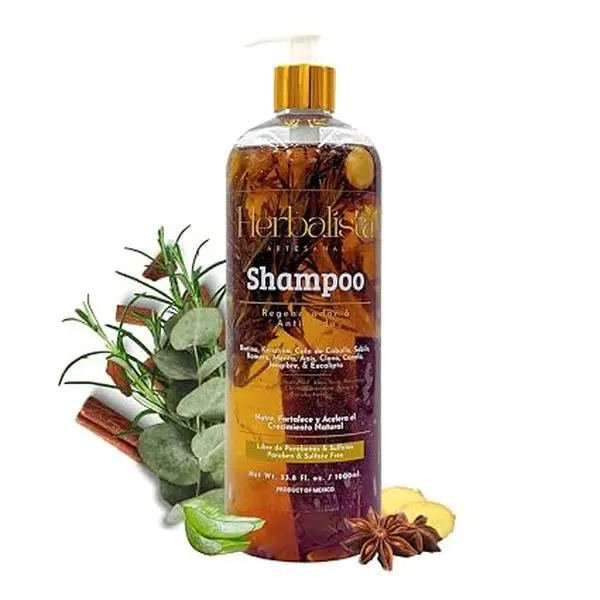 Viral New Herbal Shampoo 1000ml (33 fl oz) - With Real Rosemary, Cinnamon, Anise, Clove, Aloe, Ginger, & Eucalyptus - Fortalece, Regenera, Acelera Crecimiento – 100% Natural & Handcrafted