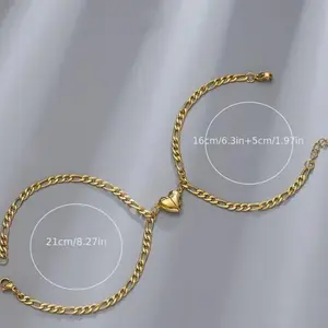 2pcs Couple Heart Decor Stainless Steel Bracelet Set Without Box