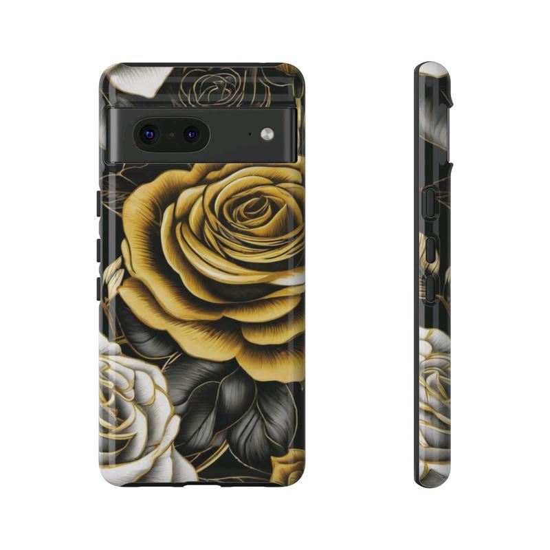Elegant Black and Gold Roses Phone Case - Stylish Protection for Samsung Galaxy, iPhone, Google Pixel phones, iPhone Case, Samsung Galaxy Case, Google Pixel Case, Cellphone Accessories, Protective Wireless Cover Protector Shell Golden Shockproof