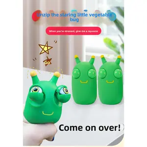 Funny Pop-Out Grass Worm Pinch Stress Toys 4 Pack Eye Bouncing Worms Squeeze Fidget Fun Toys Gift for Adults Kids Stress Relief