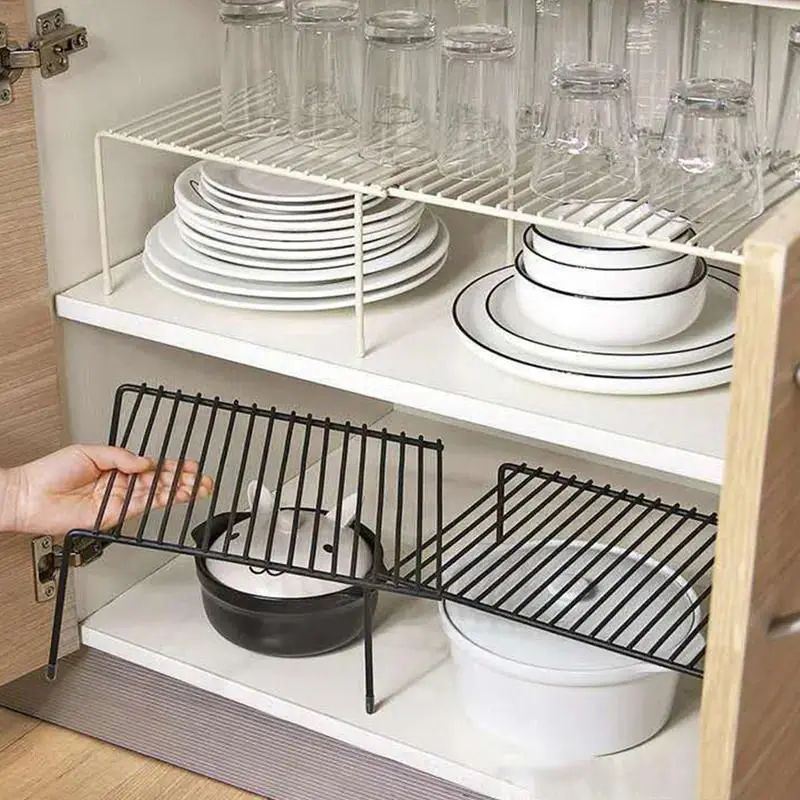 Adjustable Metal Expandable Retractable Cabinet Rack (31-57cm), Space-Saving Multifunctional Layered Organizer for Kitchen, Bathroom Mounted Storage Shelf