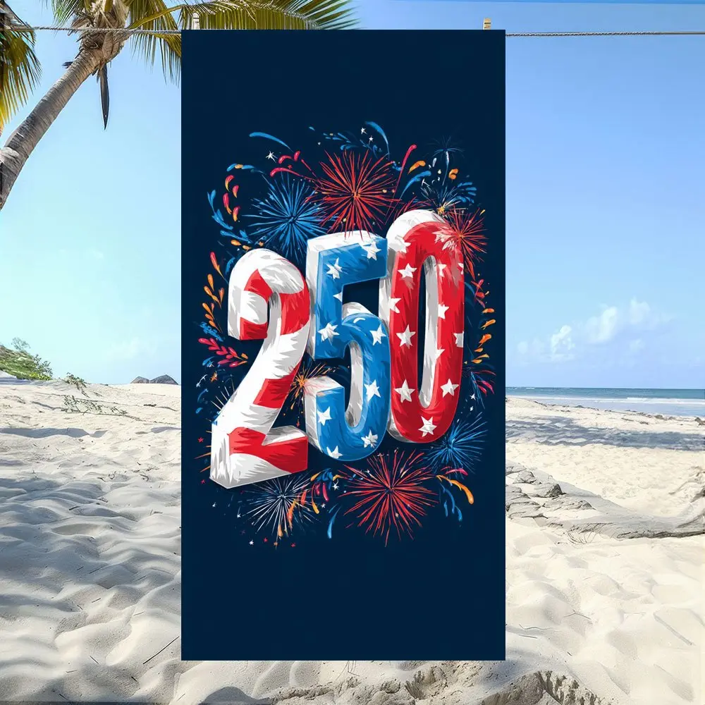 USA 250th Anniversary Stars and Stripes Print Soft Microfiber Terry Cloth Beach Towel - Cotton-Blend Polyester, Quick Drying, Large Size for Beach/Pool Use