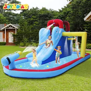 Inflatable Bounce House with Water Slide Bouncer Playhouse Castle Splash Pool Climbing Wall Basketball Hoop Carry Bag 480W Air Blower for Kids Backyard Indoor Outdoor Use Free Water Gun