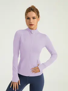 Breathable Elastic Patchwork Gym Jacket, Long Sleeve Running Sports Yoga Top, Women's Athletic Outerwear with Pockets, Sporty Breathable Outerwear