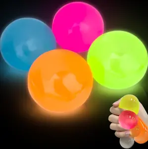 4 Pcs Glowing Sticky Balls, Squishy Stress Ball, Stress Relieving Glow in The Dark Toys Stick to The Wall, Squeeze Toys for Adults Kids, Party Favors & Prizes Stocking Stuffers