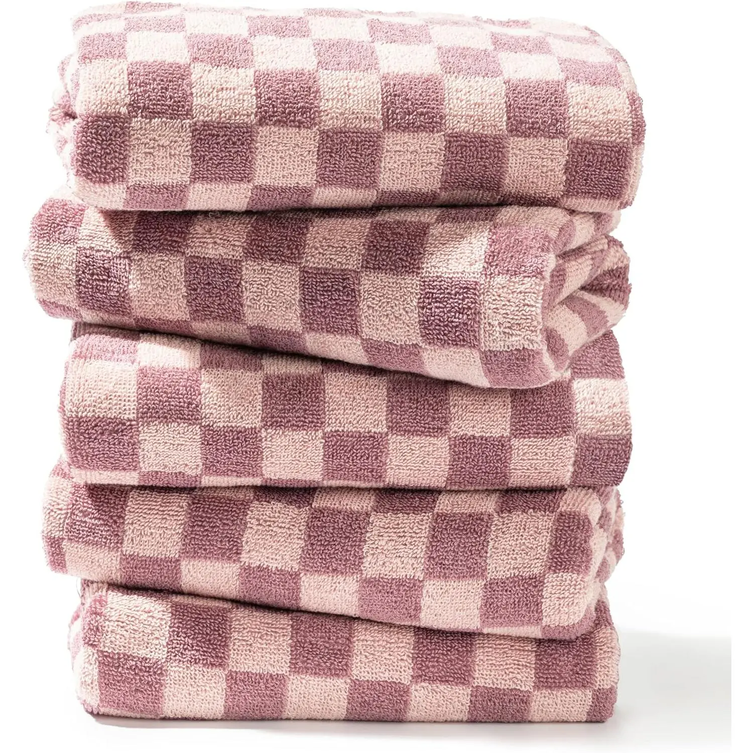 Luxurious Checkered Cotton Hand Towels Set of 5 - Soft, Absorbent, and Decorative Checkered Design for Bathroom, Kitchen, Gym, and  - 13 x 29 Inches for Any Occasion (Purple)