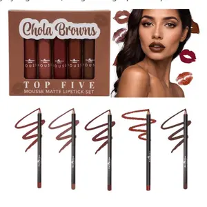Italia Deluxe Top Five Mousse Matte Lipstick Set - Hydrating Transparent Long Lasting Lipsticks for Lip Makeup Chola Brown